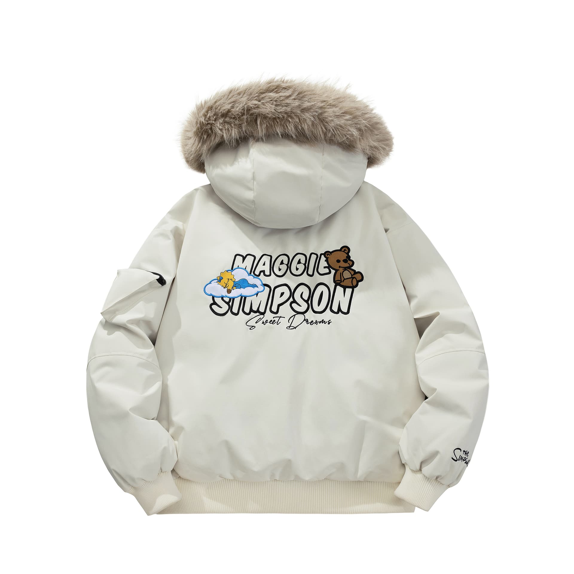 Зимняя куртка The Simpsons x Симпсоны Унисекс Парки с меховым воротником и капюшоном в горном стиле, утолщенная ветрозащитная пуховая куртка американского винтажа для осени и зимы - изображение 2