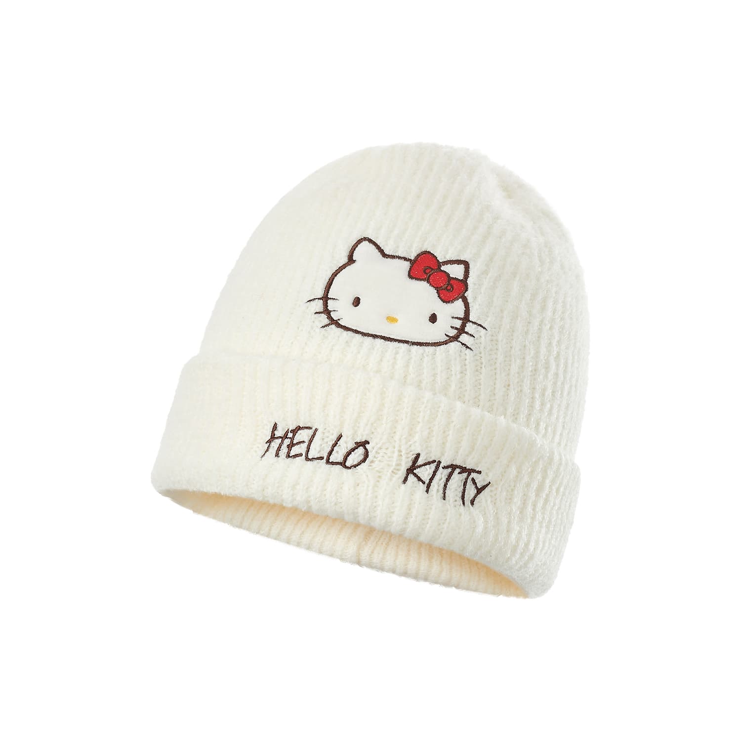 Шапка Sanrio Hello Kitty Экрю универсальная шерстяная шапка с вышивкой, ветрозащитная, теплая, утилитарная, привлекательная, 95% полиэстер, 5% эластан, женская - изображение 1