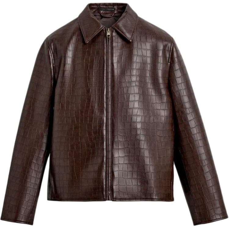 Кожаная куртки ZARA Коричневый Мужская Кожаная Куртка - изображение 1