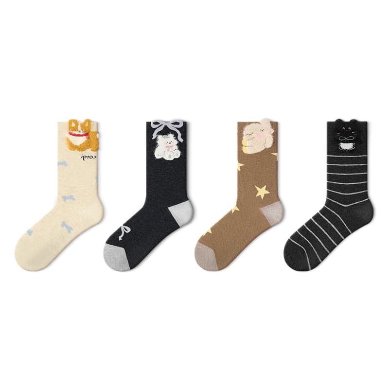 Носки JKN Милый стиль Buddy 4 пачки [Soft And Tender Утепляющий теплоизоляционный] Женские носки Crew - изображение 1