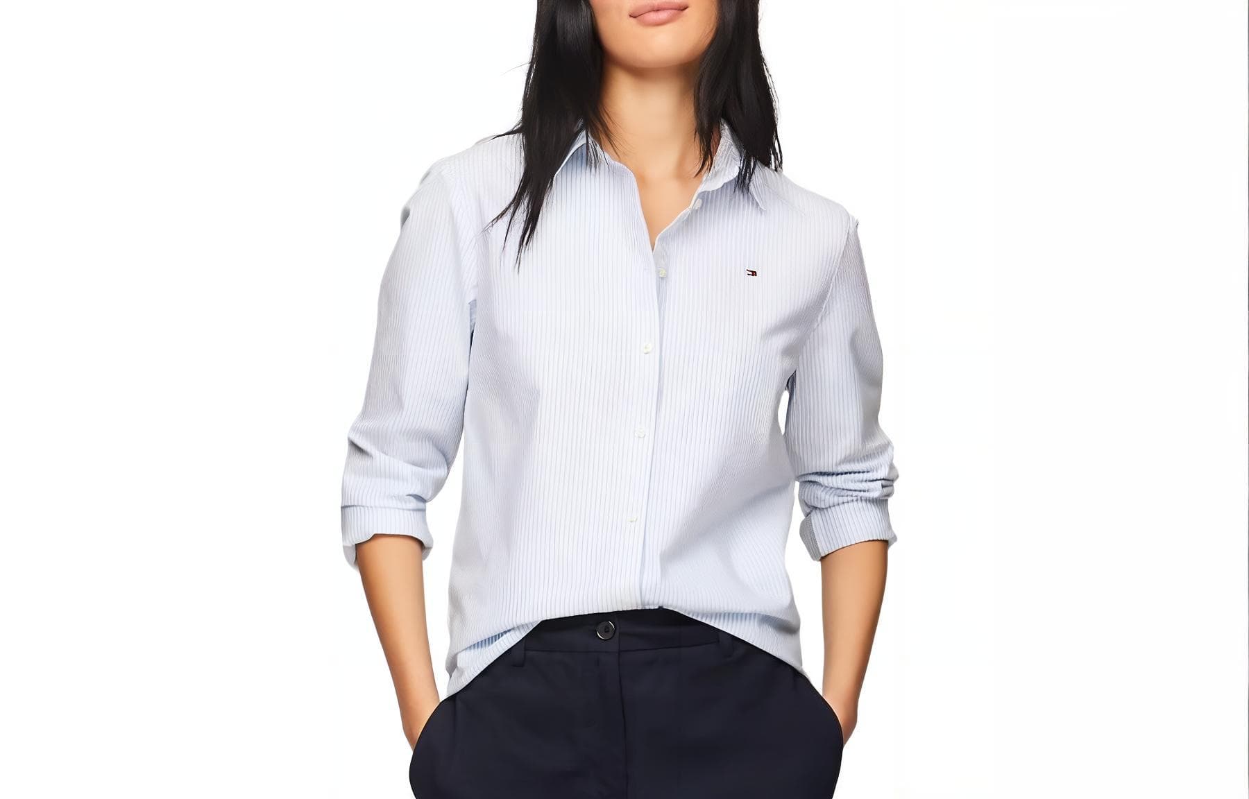 Блузка Tommy Hilfiger Regular Fit Stripe Stretch Oxford Shirt Logo - изображение 2