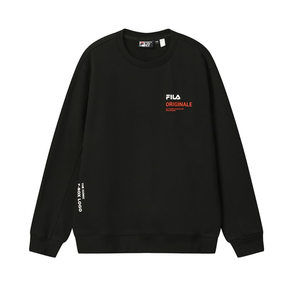 Худи FILA ORIGINALE С флисовой подкладкой Модный повседневный универсальный термальный свободный крой Толстовка мужской черный - изображение 1