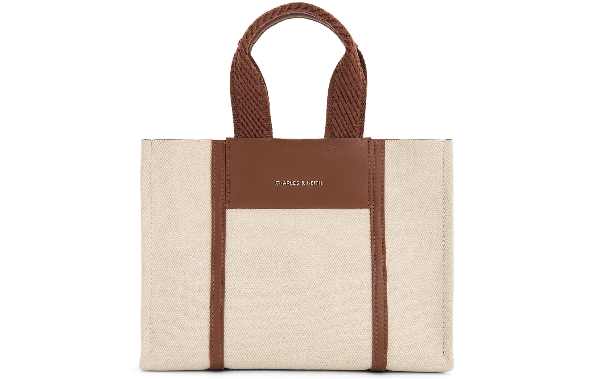 Сумка CHARLES KEITH ПУ (полиуретан) Сшитый Холст Сумка Средняя Женская Бежевая Коричневая - изображение 1
