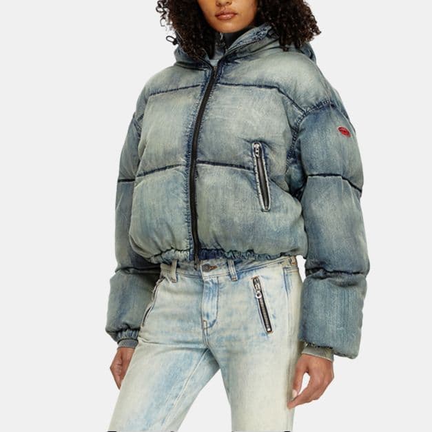 Diesel FW24 Хлопковый пуховик женский светло-синий выцветший - изображение 2