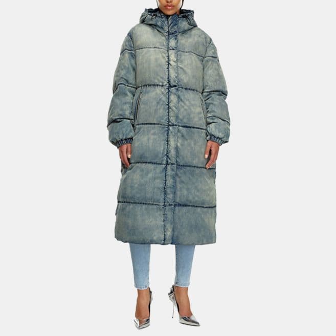 Diesel FW24 Хлопковый пуховик женский светло-синий выцветший - изображение 2