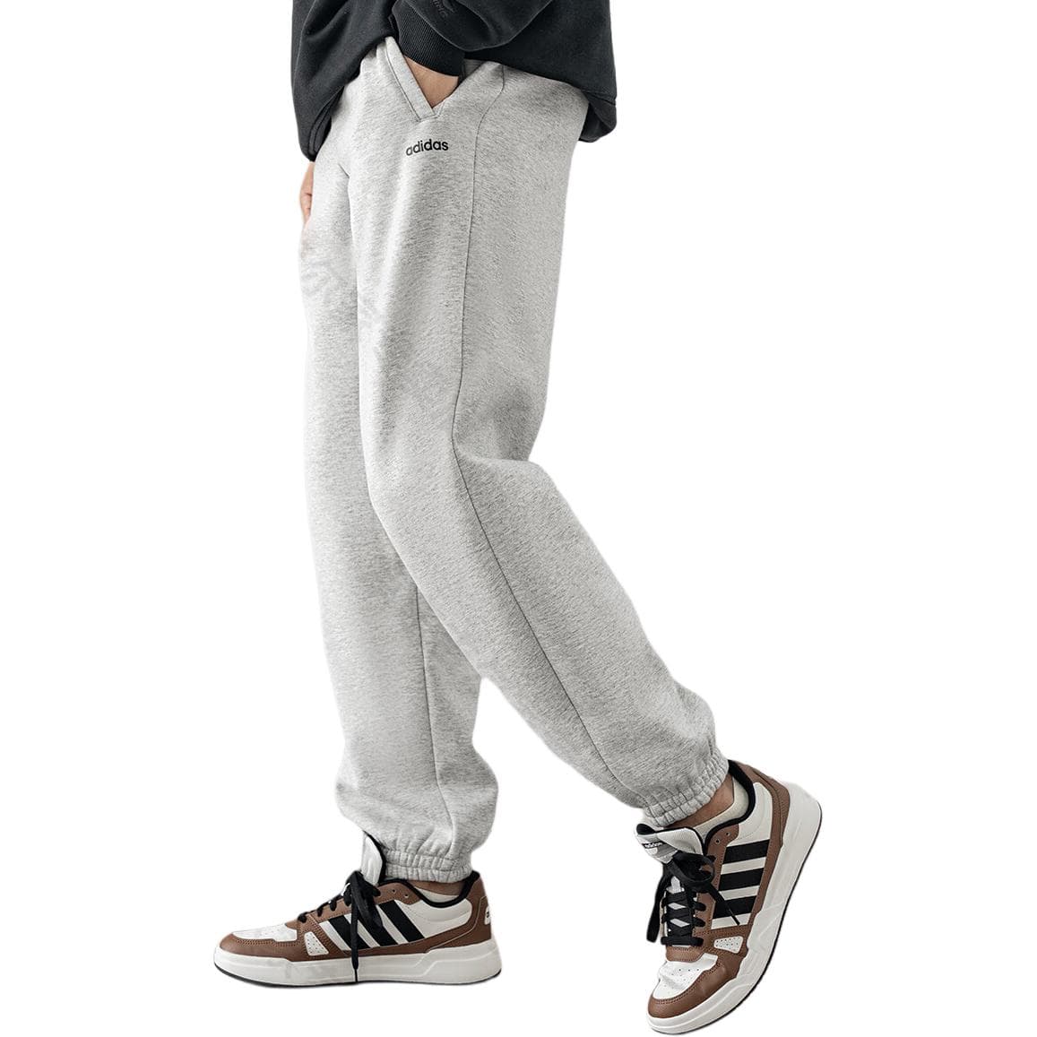 Штаны Adidas Однотонные с флисовой подкладкой эластичные манжеты вязаные тренировочные брюки мужские светло-серые - изображение 4
