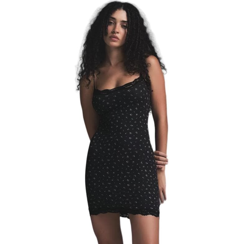 SKIMS FW24 FITS EVERYBODY Кружевной комбинированный платье с принтом ROSEBUD Агатовый с бутонами роз - изображение 2