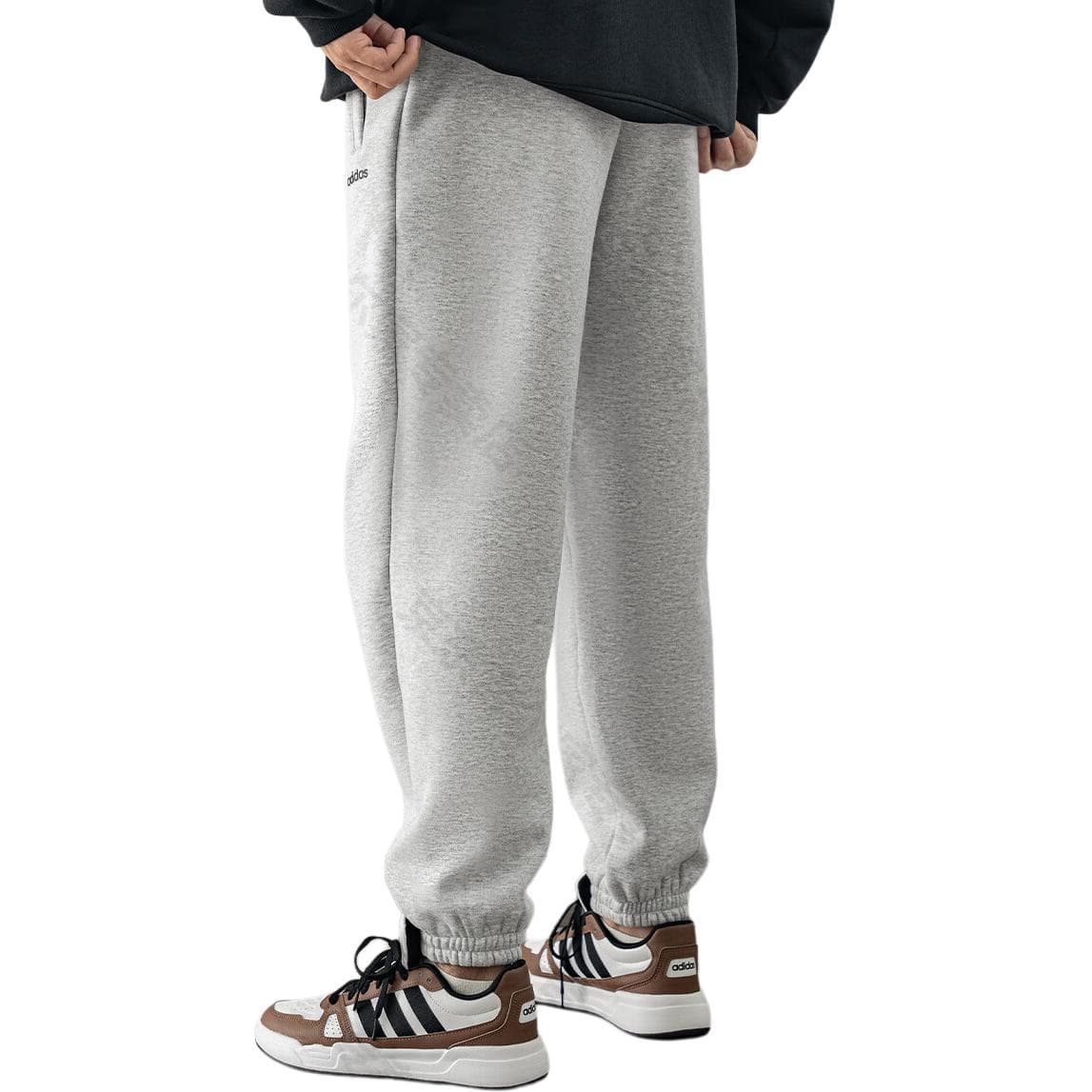 Штаны Adidas Однотонные с флисовой подкладкой эластичные манжеты вязаные тренировочные брюки мужские светло-серые - изображение 5