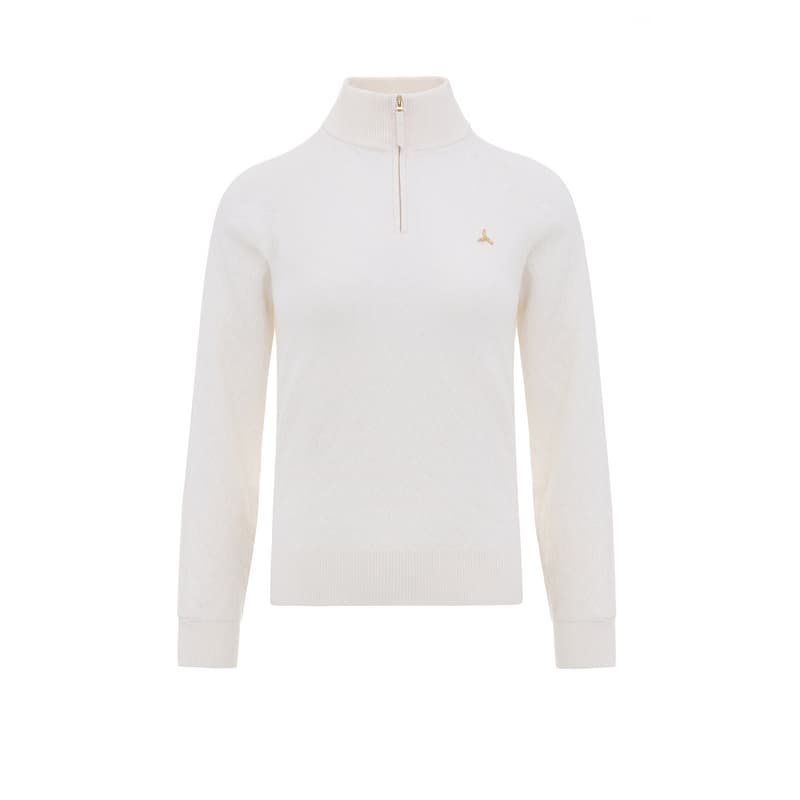 Кофта LI-NING 1990 Gold Series Минималистичный трикотажный пуловер с воротником-стойкой из шерсти для женщин Айвори - изображение 1