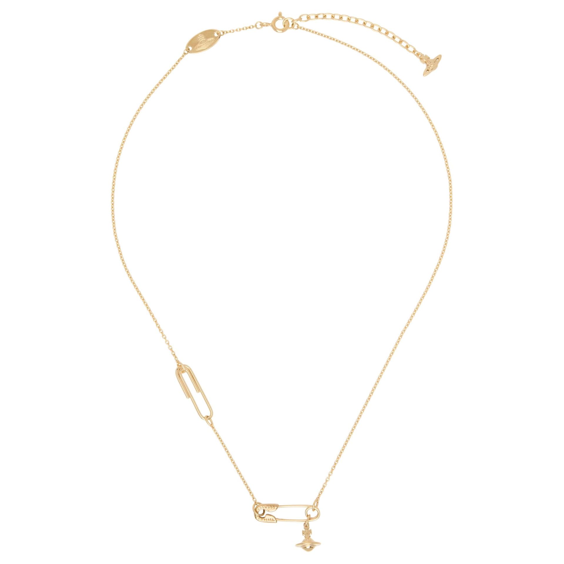 Ожерелье Vivienne Westwood Safety Pin Pendant Подвеска с дизайном булавки и Сатурна Ожерелье Унисекс Парный Золотой - изображение 2