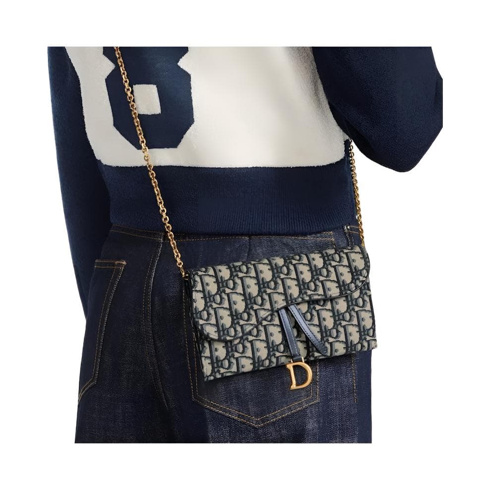 Кошелек Dior Saddle Oblique Denim Blue - изображение 6