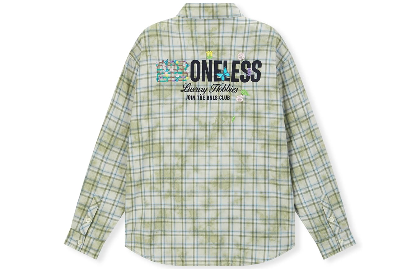 Рубашка BONELESS Floral Series Длинный рукав клетчатая рубашка с эффектом выцветших цветов винтаж свободный покрой унисекс - изображение 2