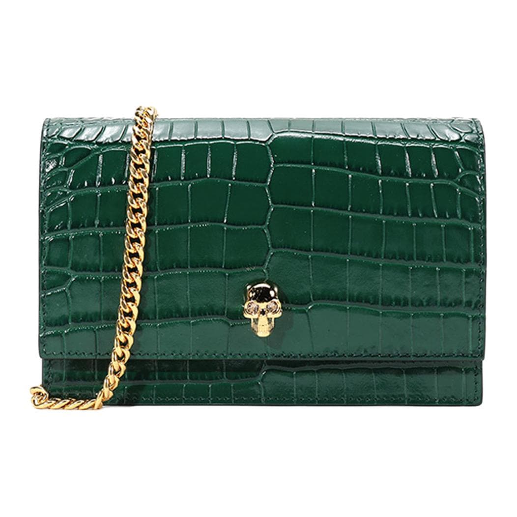 Мини-сумка Alexander McQueen Skull Chain Leather Crossbody Bag Deep Green - изображение 1