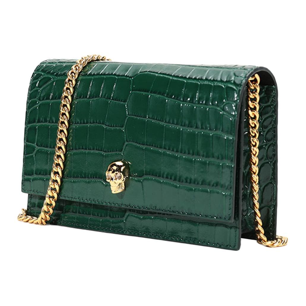 Мини-сумка Alexander McQueen Skull Chain Leather Crossbody Bag Deep Green - изображение 2