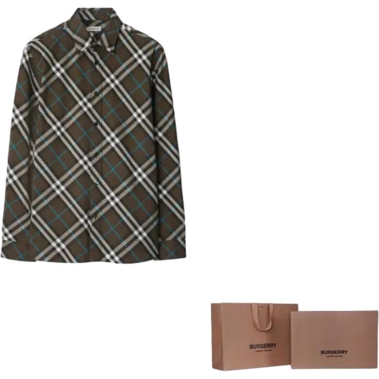 Рубашка Burberry Check Хлопковое волокно Рубашка Мужской Коричневый - изображение 8
