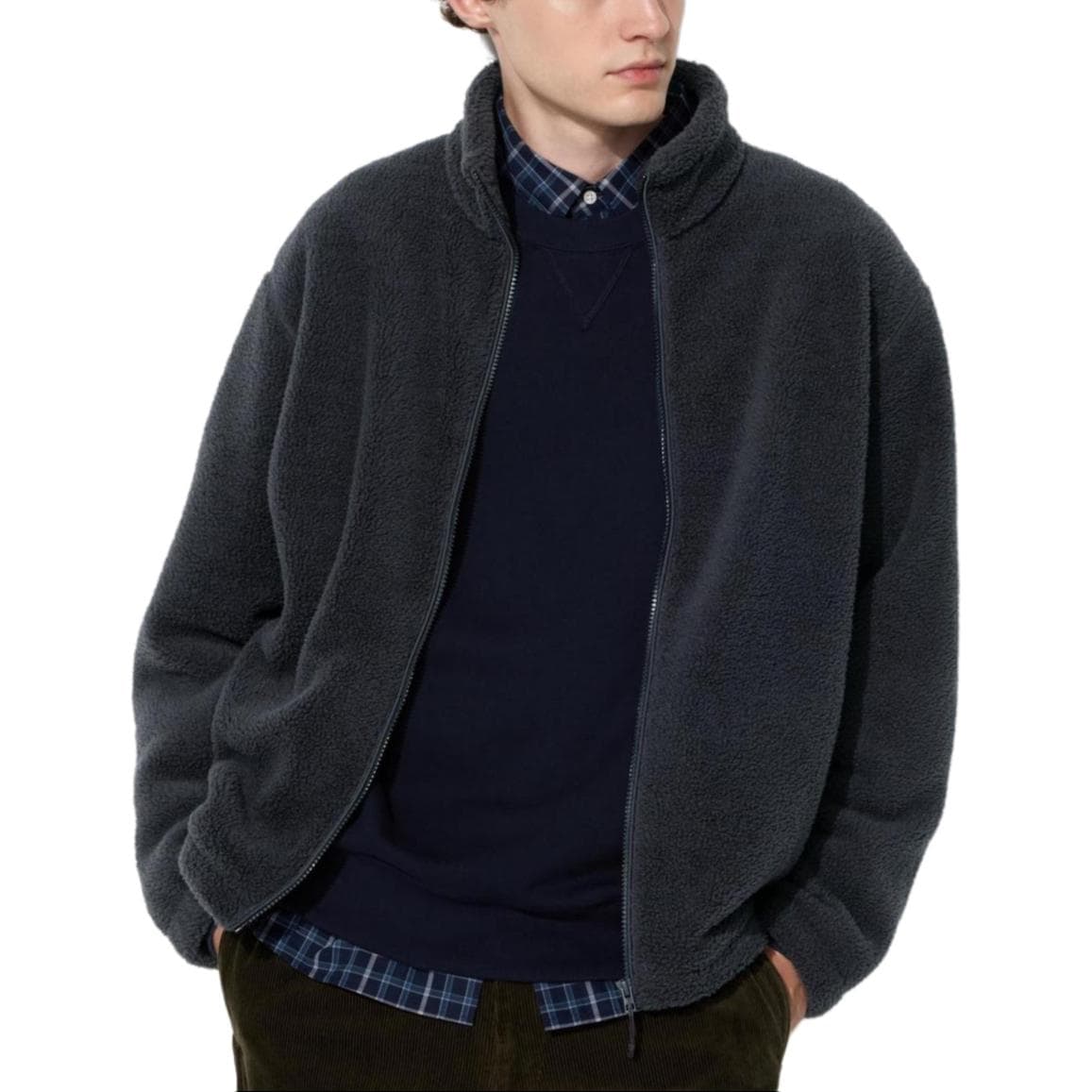 Куртка UNIQLO Бархат Feel Пальто Унисекс Темно-Серый - изображение 2