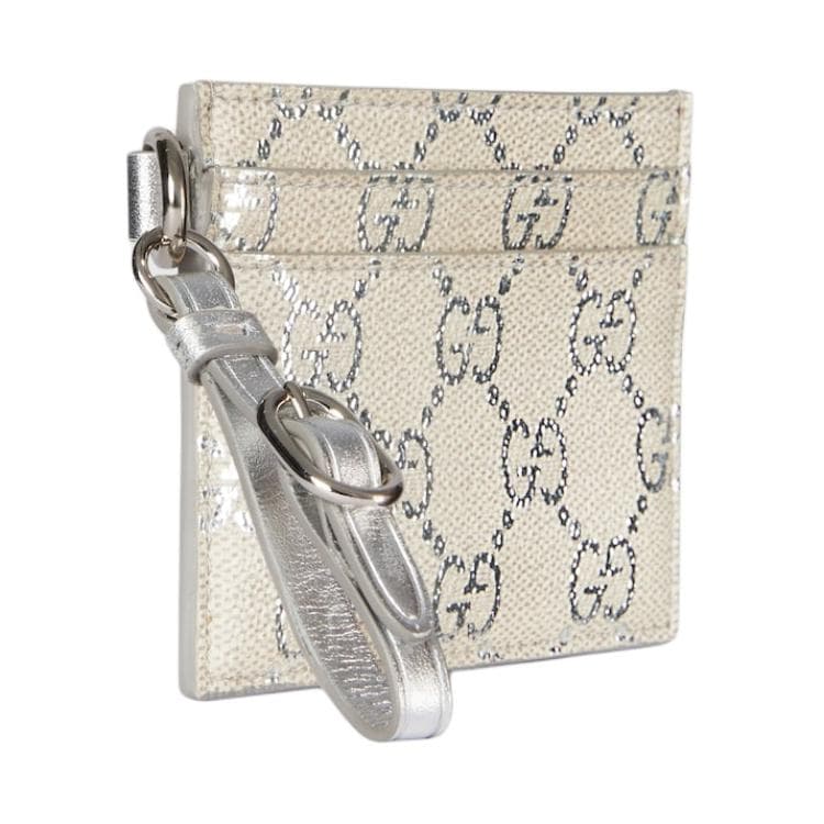 Картхолдер Gucci GG Emblem Покрытие Текстиль Кожа Визитницы Женские Светло-Бежевый и Серебряный - изображение 2