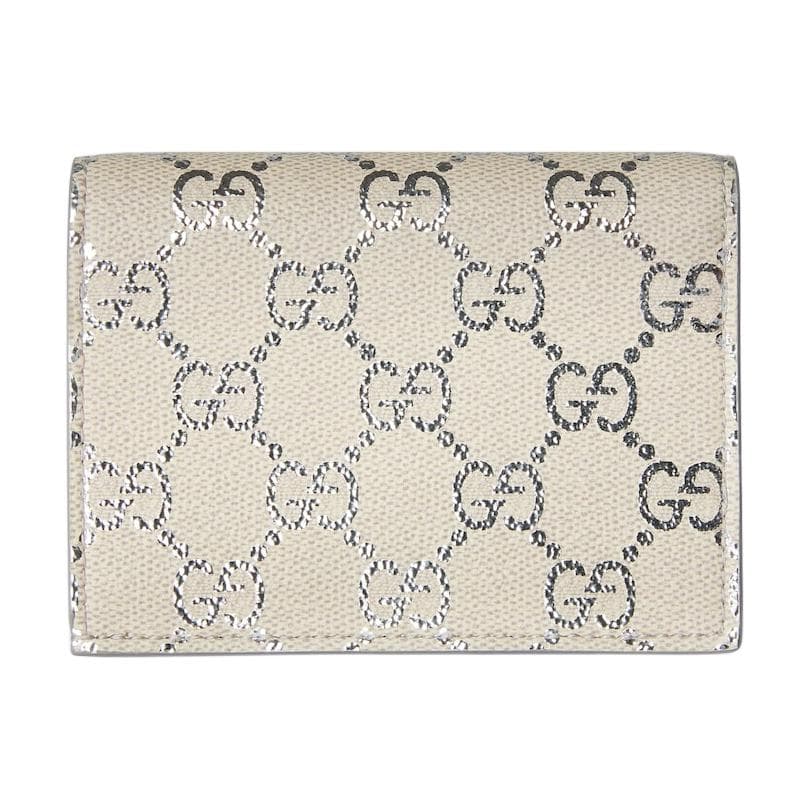 Кошелек GUCCI GG Emblem Покрытие Текстиль Кожа Кошелек Маленький Женский Бежевый и Серебряный - изображение 3