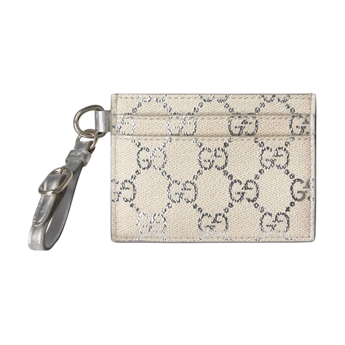 Картхолдер Gucci GG Emblem Покрытие Текстиль Кожа Визитницы Женские Светло-Бежевый и Серебряный - изображение 1