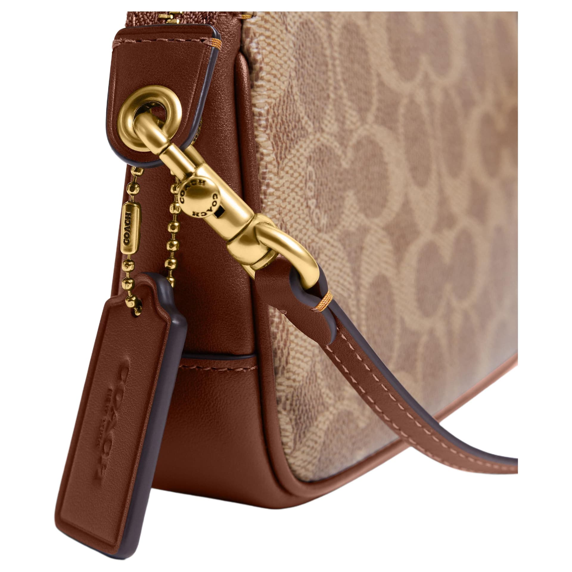 Мини-сумка COACH Plaza Искусственная кожа с коровьей кожей Сумка через плечо Маленькая Женская Коричнево-желтая - изображение 5