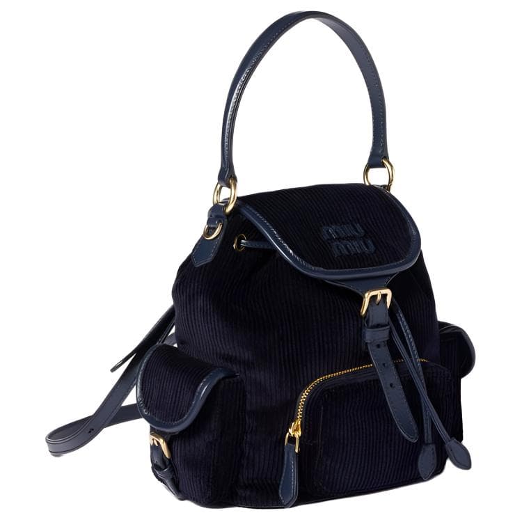 Рюкзак Miu Miu Leather Logo Corduroy Backpack Medium Blue - изображение 2