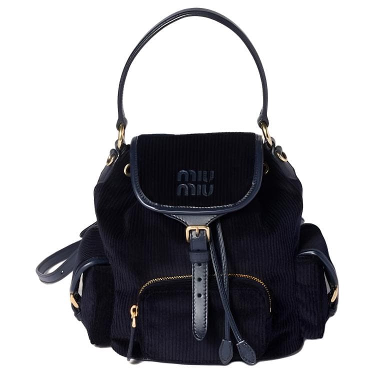 Рюкзак Miu Miu Leather Logo Corduroy Backpack Medium Blue - изображение 1