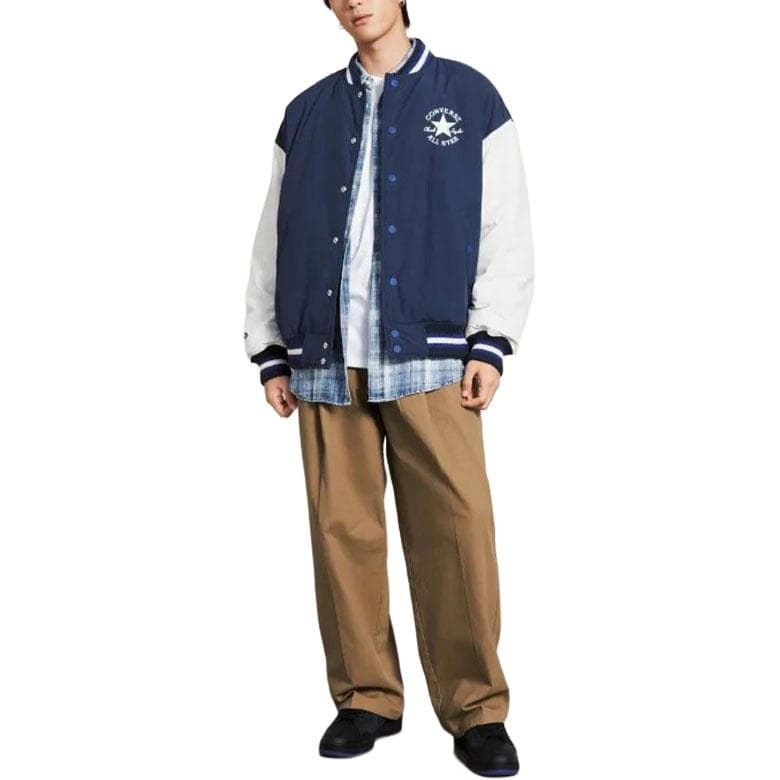 Зимняя куртка пуховик Converse All Star Retro Prep Style Letter Single Button Baseball American Cotton Jacket Mens Blue/White - изображение 4
