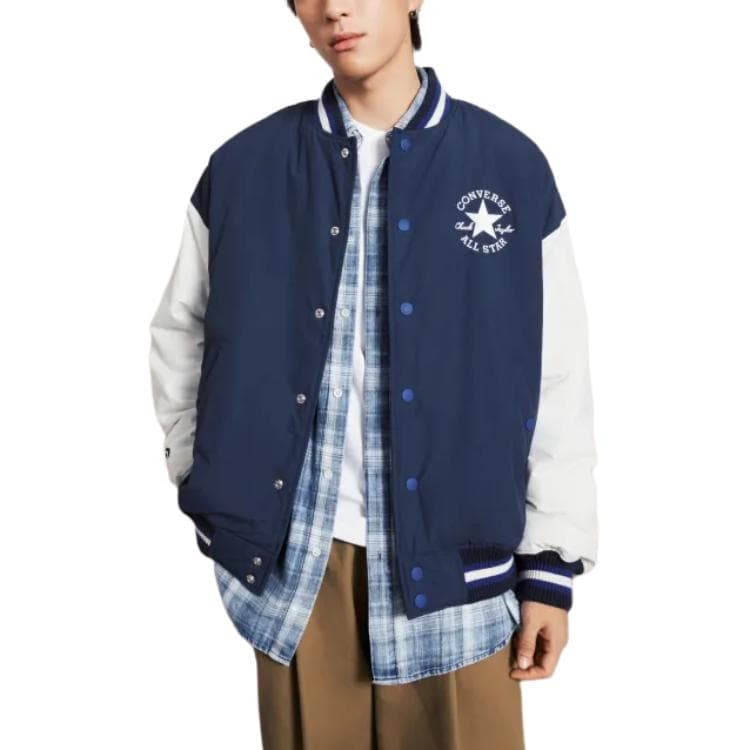 Зимняя куртка пуховик Converse All Star Retro Prep Style Letter Single Button Baseball American Cotton Jacket Mens Blue/White - изображение 3
