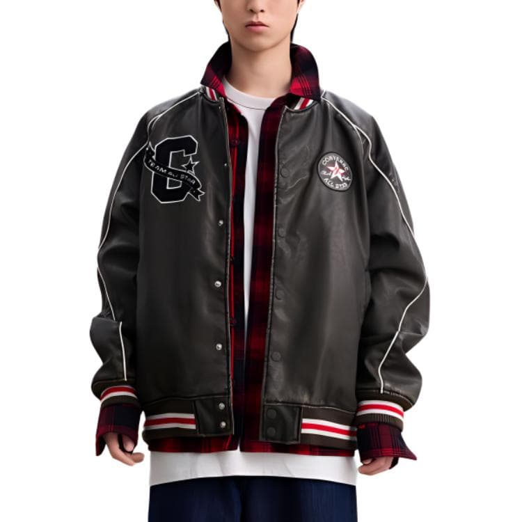 Бомбер Converse All Star AW24 Удобный логотип бренда Бейсбольная куртка с буквами Длинный рукав Мужской Армейский зеленый - изображение 4