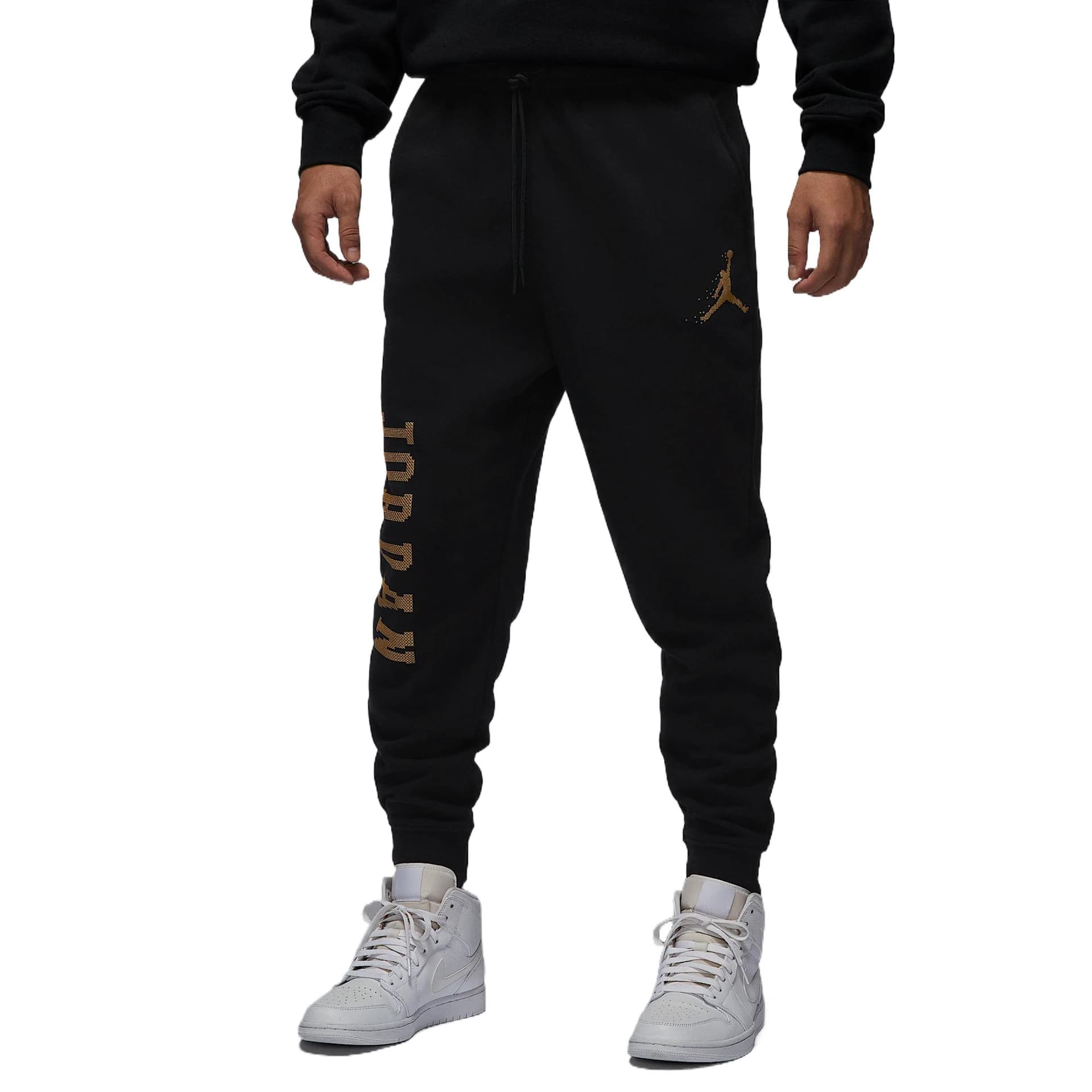 Штаны Jordan Essentials Holiday Вязаные Тренировочные Штаны Мужские Черные Золото Металлик - изображение 3