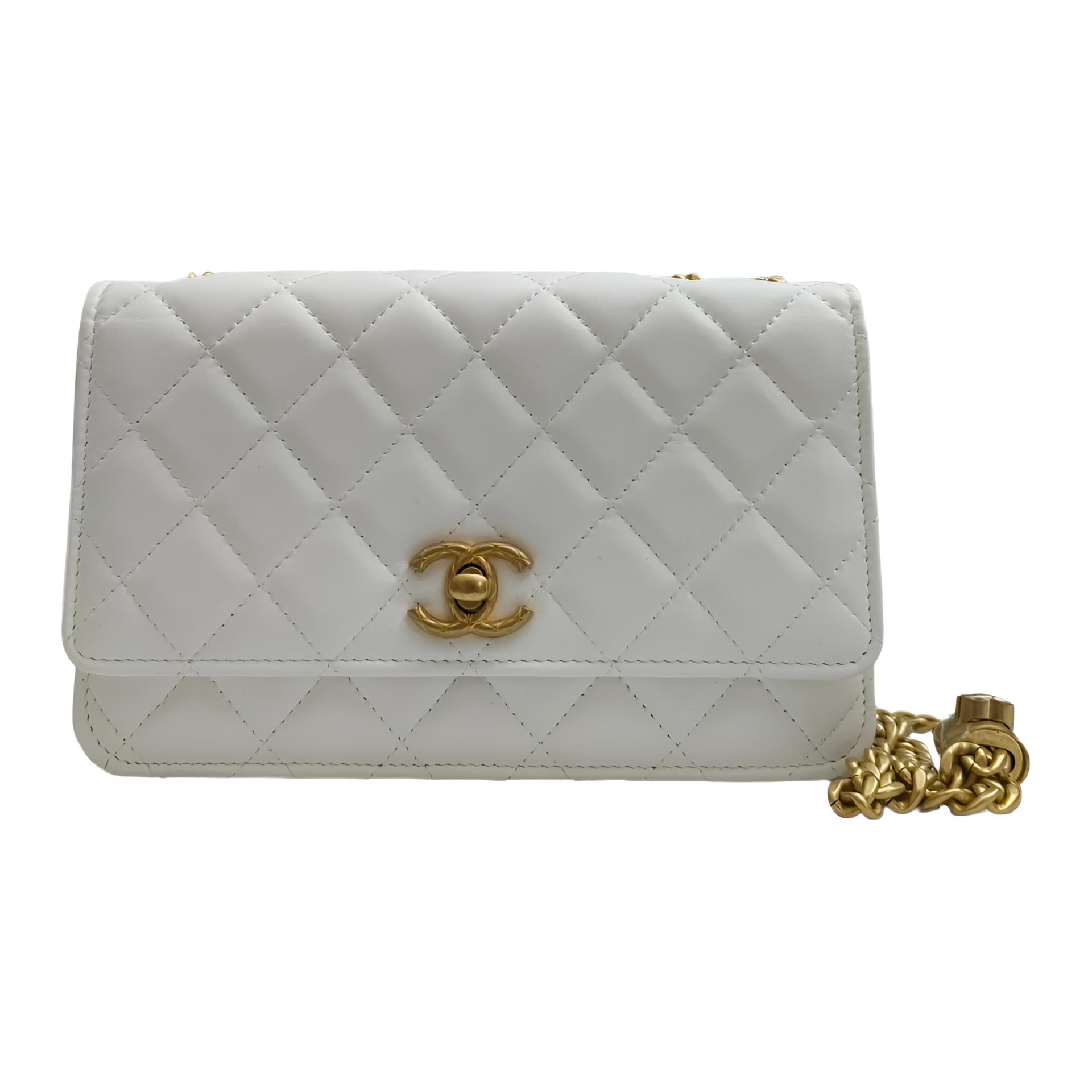 Сумка через плечо CHANEL WOC Small Gold Ball Chain Shoulder Quilted Lambskin Wallet Bag White - изображение 1