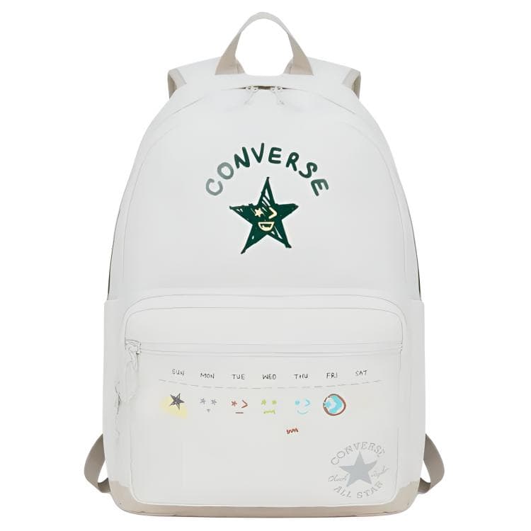 Рюкзак Converse GO 2 25L с логотипом бренда, трафаретной печатью, полиэстер, рюкзак, обычный размер, унисекс, парный, белый - изображение 1