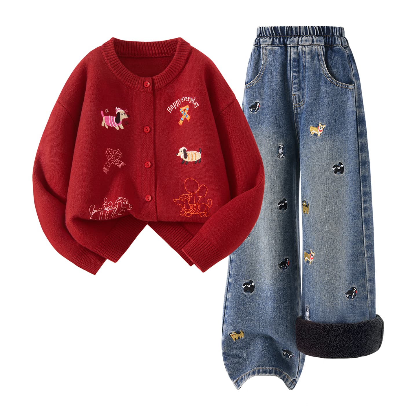 Disney [Thickened And с флисовой подкладкой] Однотонный Красный + Однотонный Джинсовый Синий Kids Повседневные Спортивные Костюмы Наборы - изображение 1