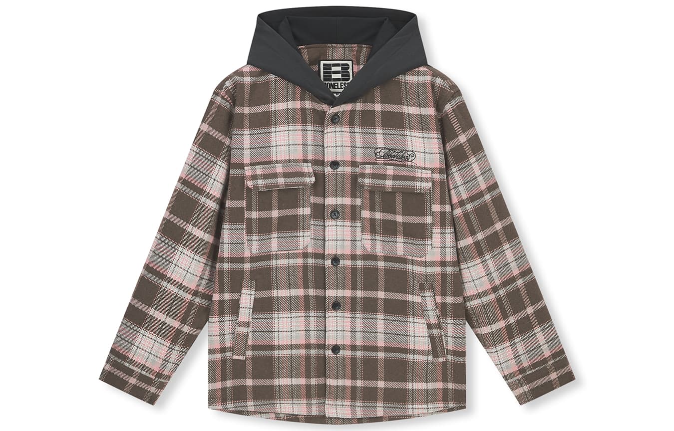 Рубашка BONELESS Retro Track Pink Brown Checkered Quilted Shirt Jacket Унисекс - изображение 1