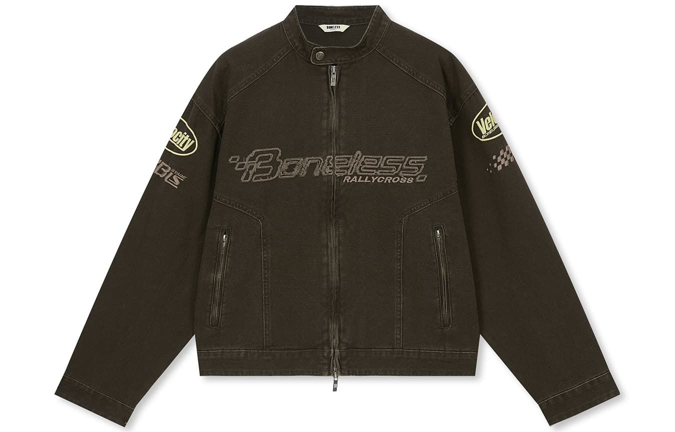 Куртка BONELESS Caramel Engine Washed Embroidered Structured Motorcycle Jacket with Stand Collar Womens - изображение 1