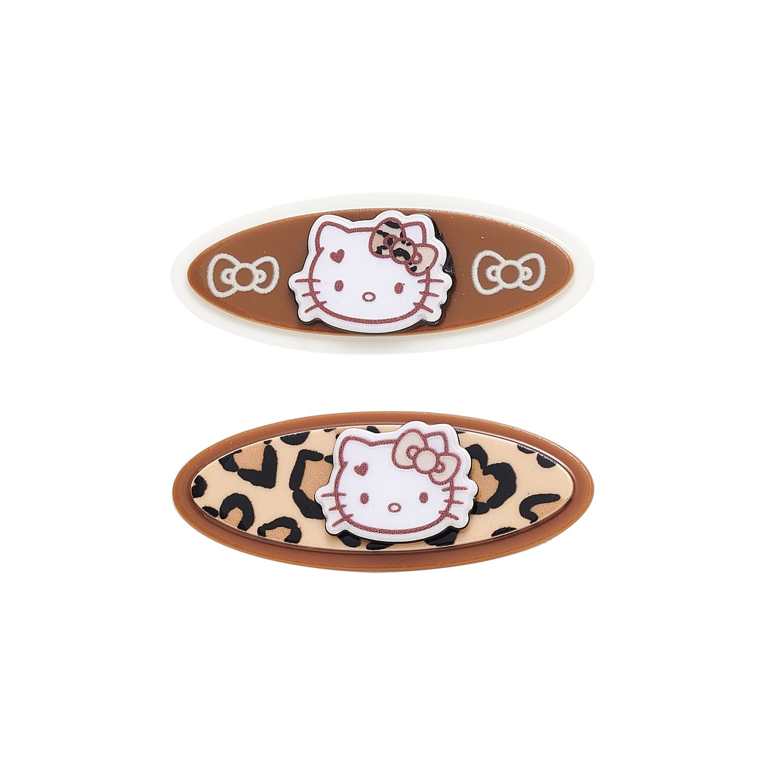 Заколка Sanrio Hello Kitty Леопардовый принт Кофейный Мультяшный рисунок Милая форма Двойные заколки Освежающий Привлекательный Чёлка и затылок Двухкомплектный Акрил Заколки для волос Женский - изображение 1