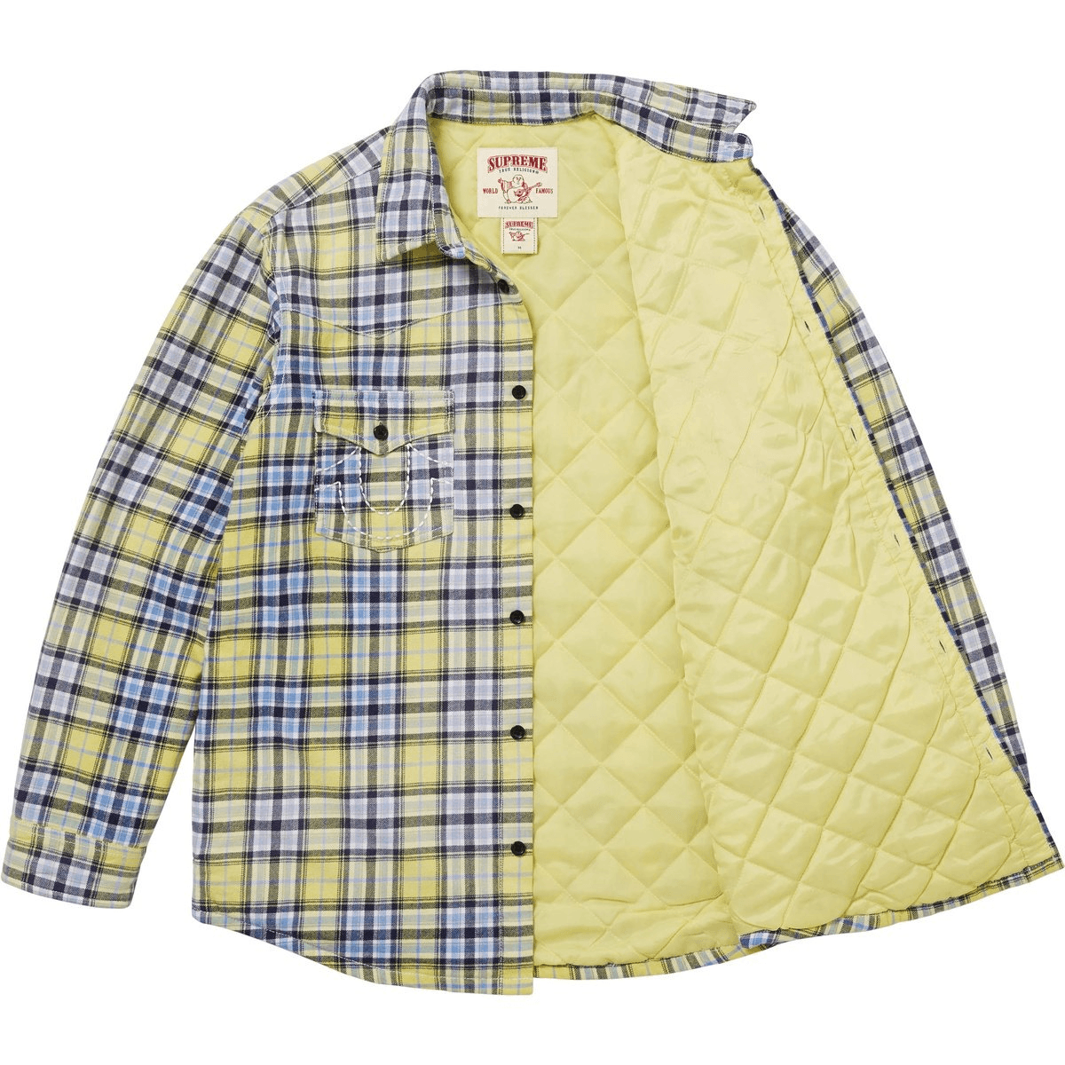 Рубашка Supreme x True Religion FW25 WEEK13 Стеганая лайнированная клетчатая фланелевая рубашка унисекс - изображение 3