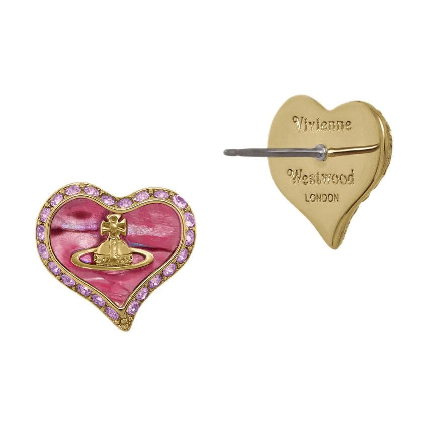 Серьги Vivienne Westwood Латунь Нерегулярный Сердце Сатурн Логотип Серьги-гвоздики Женские Золото Неоновый Розовый - изображение 2