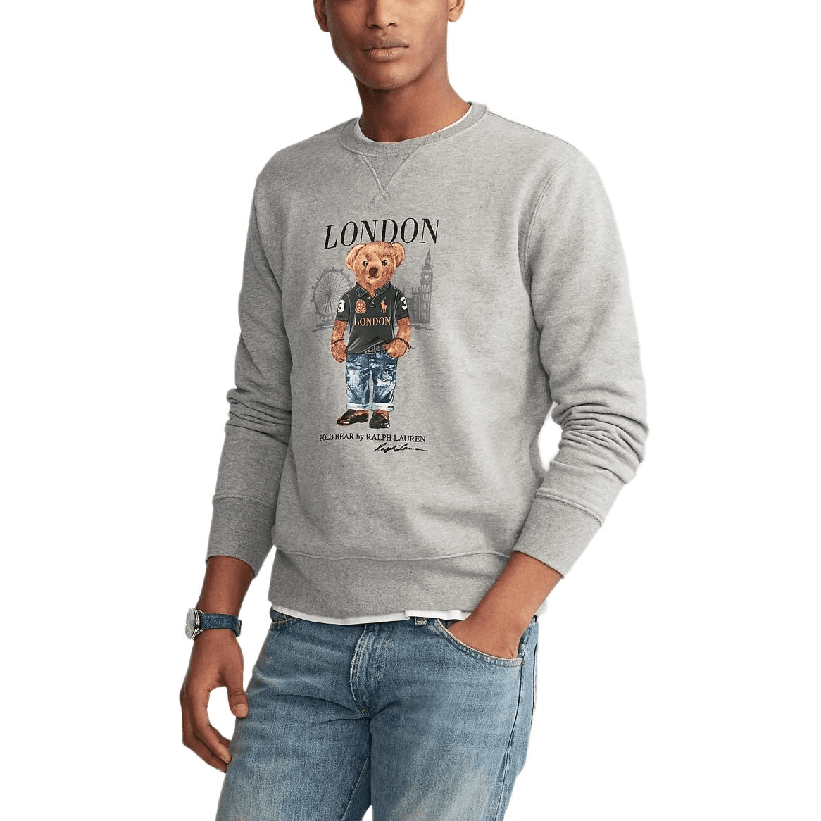 Худи Polo Ralph Lauren FW23 Однотонный Медвежонок Городской Узор Круглый вырез С флисовой подкладкой Длинный рукав Толстовка - изображение 4