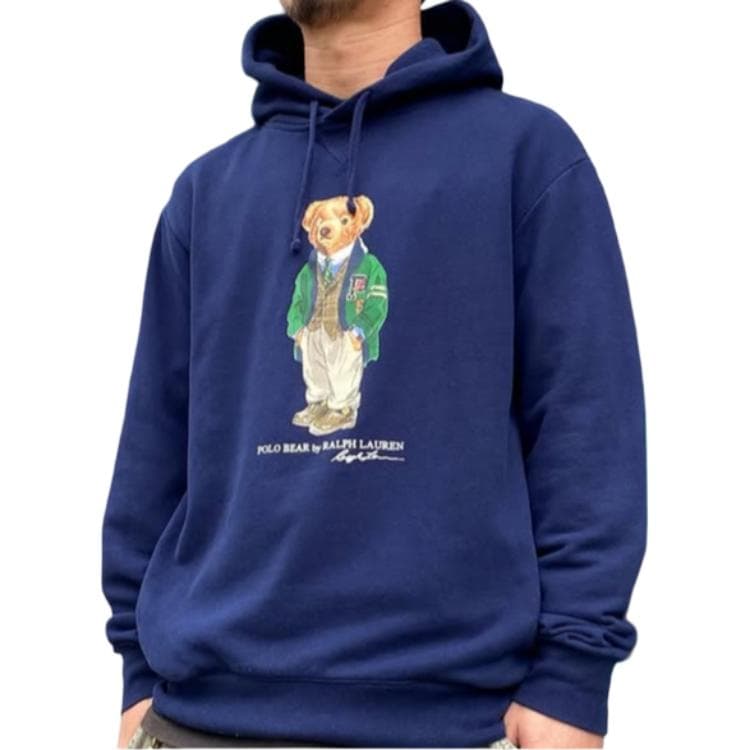 Худи Polo Ralph Lauren SS23 Медведь Узор С флисовой подкладкой С капюшоном Длинный рукав Толстовка Мужской Морской синий - изображение 4