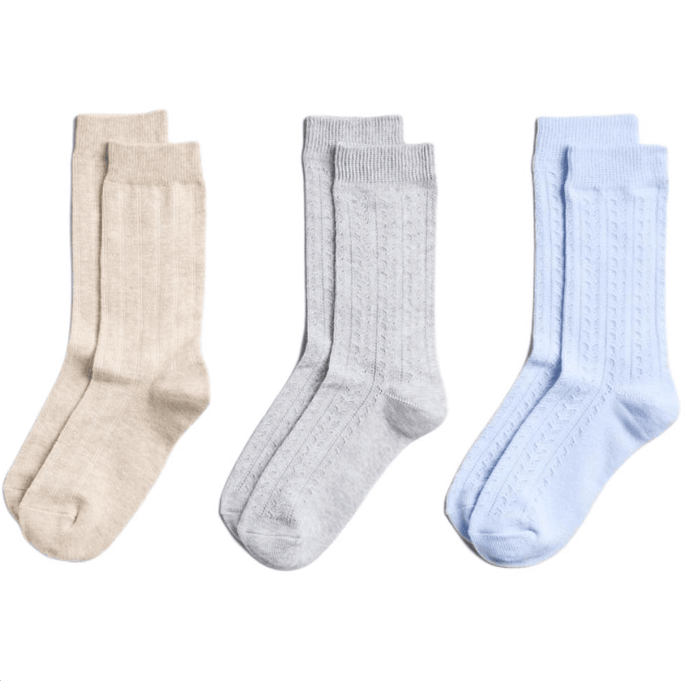 Носки UNIQLO 3 Pack (Светло-синий + Серый + Бежевый) Женские носки Crew - изображение 1