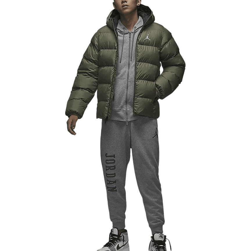 Зимняя куртка пуховик Jordan Brooklyn Хлопковый пуховик с капюшоном, модный, на молнии, длинный рукав, мужской, оливковый/черный - изображение 4