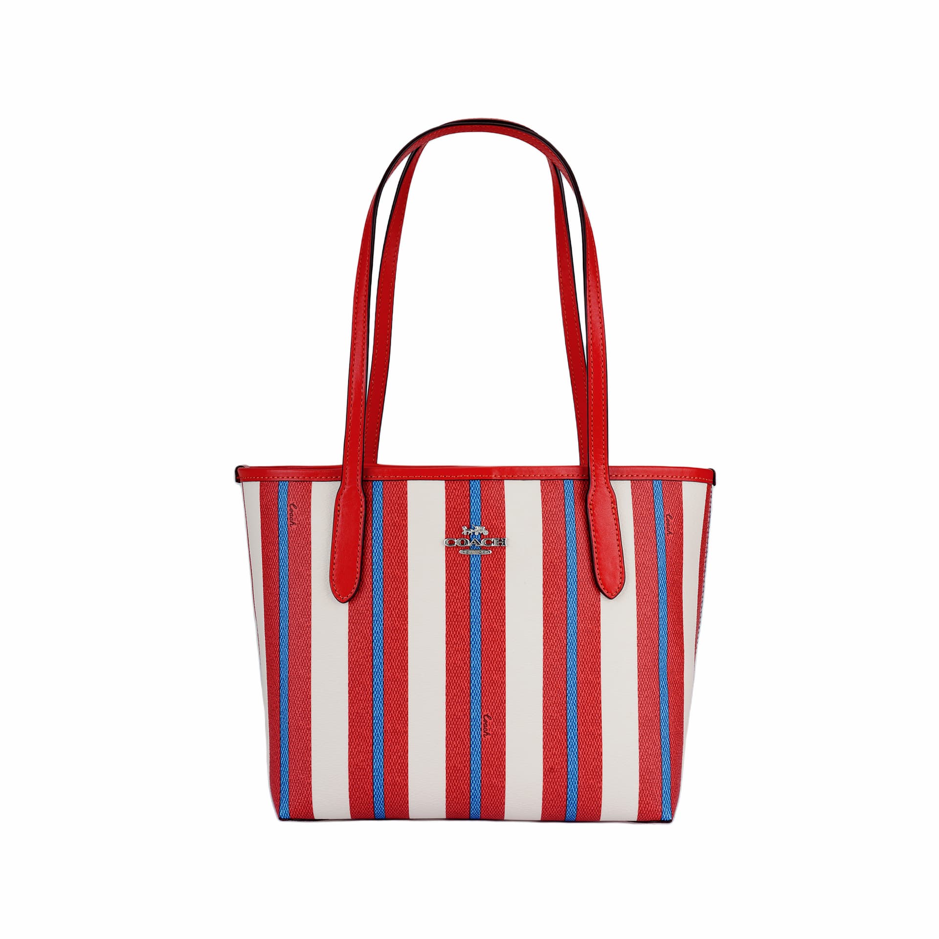 Мини-сумка Coach Striped Logo Tote Small Red Blue - изображение 5