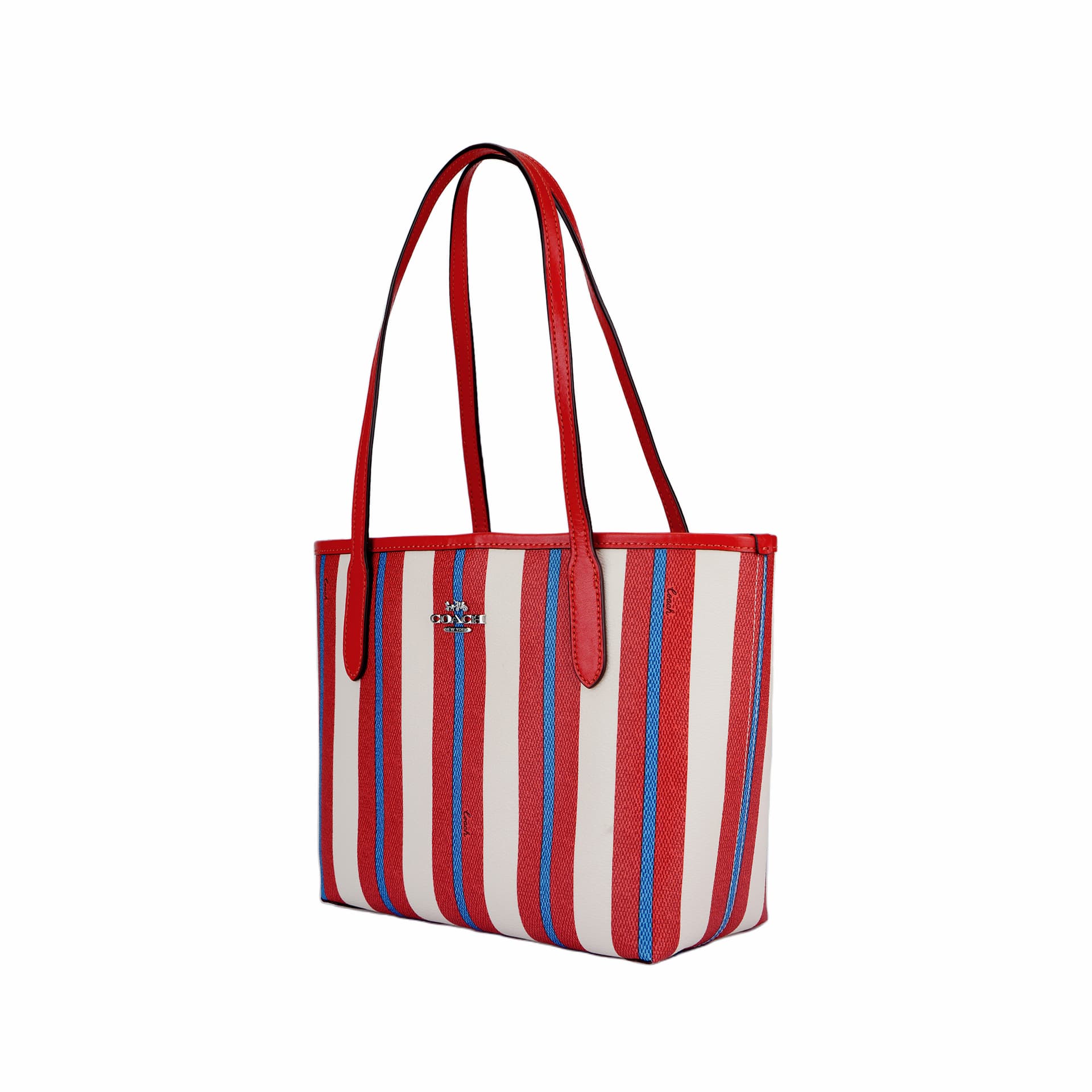 Мини-сумка Coach Striped Logo Tote Small Red Blue - изображение 6