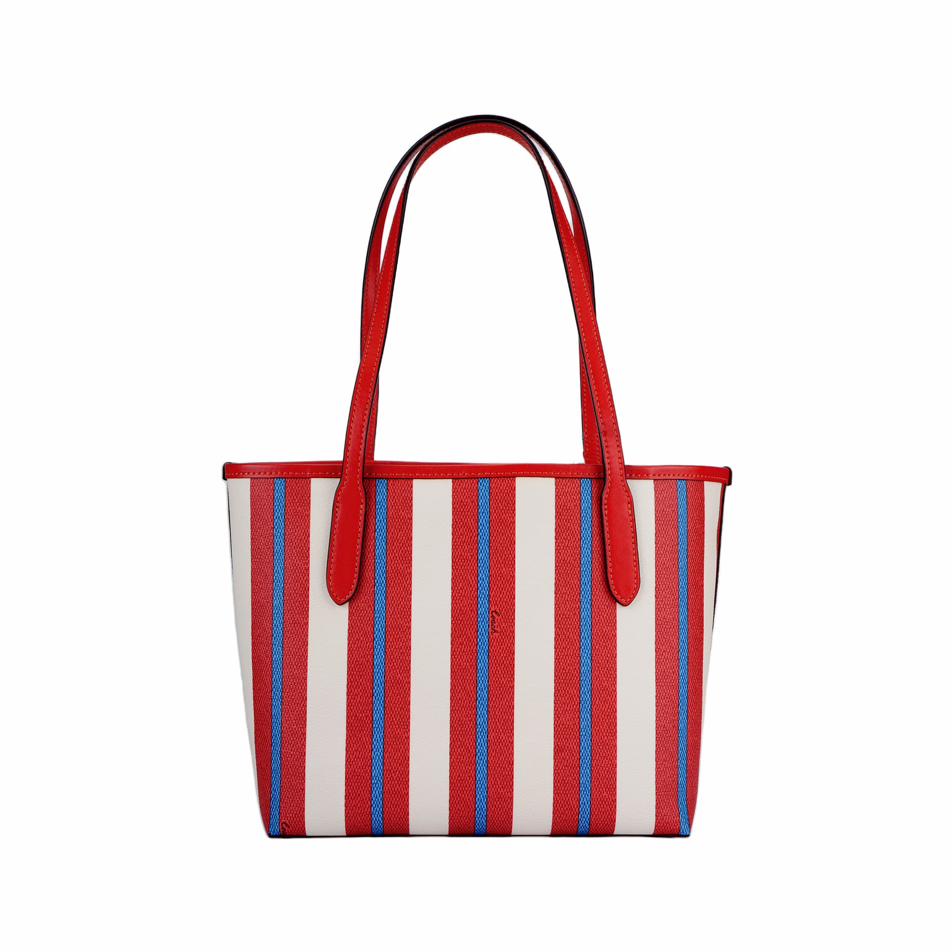 Мини-сумка Coach Striped Logo Tote Small Red Blue - изображение 7