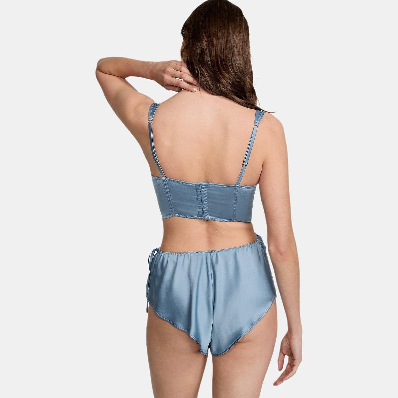 Пижама Victoria's Secret Satin Corset Top Shorts Set Faded Denim - изображение 2