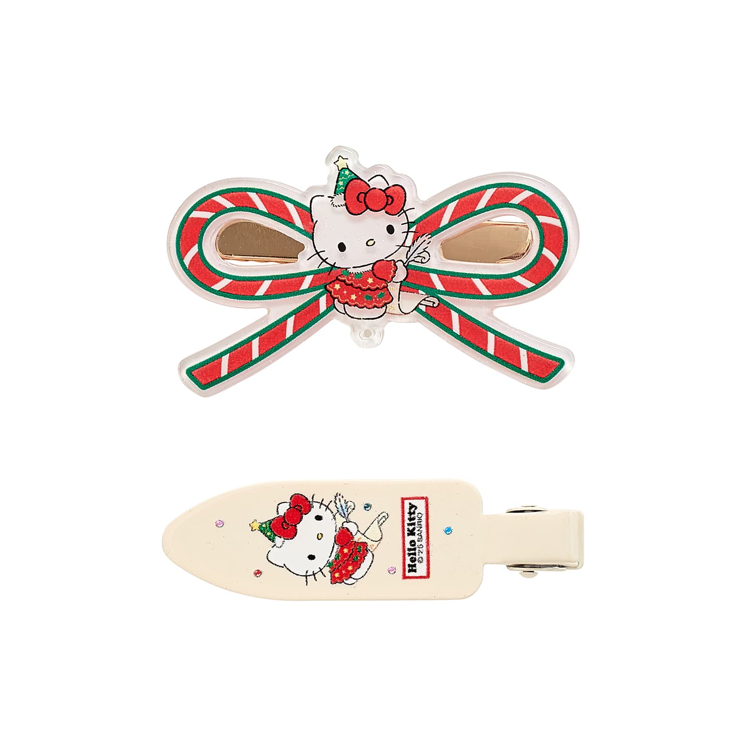 Заколка Sanrio Хелло Китти Красный и белый серии Мультяшный рисунок Милый и симпатичный Бант Заколки для волос Освежающий Привлекательный Чёлка и затылок Двухкомплектный Акрил Женский - изображение 1