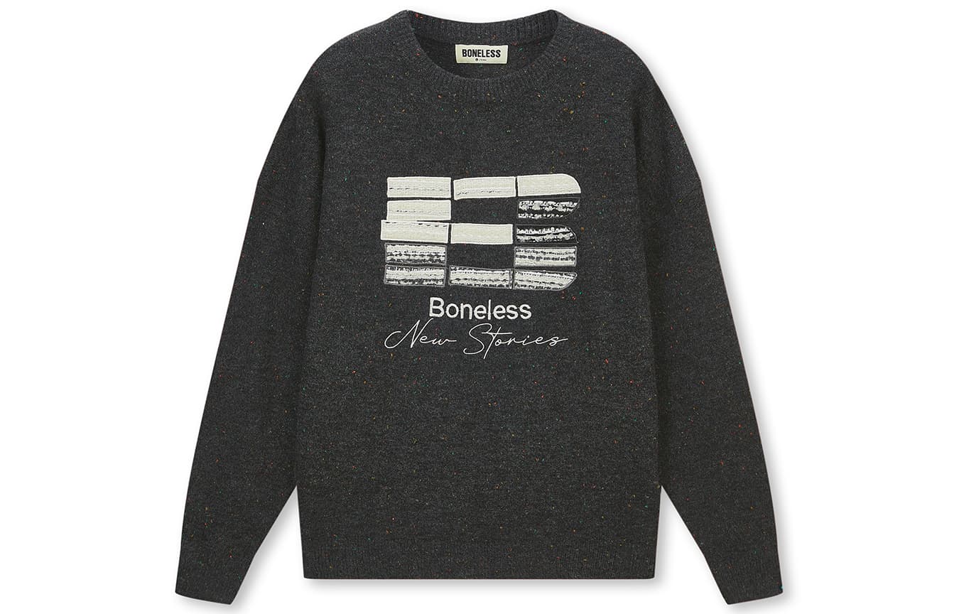 Кофта BONELESS Универсальный пуловер с аппликацией из цветной пряжи, круглый вырез, свободный покрой, унисекс - изображение 1