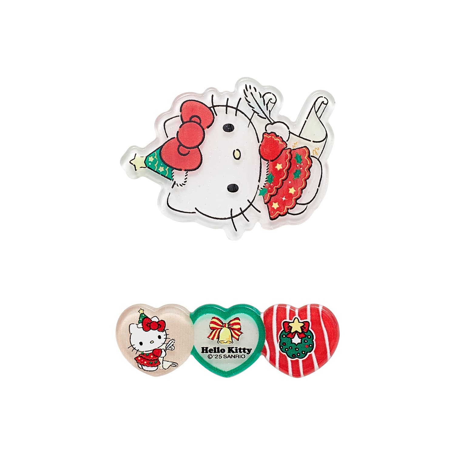 Заколка Sanrio Hello Kitty Красный белый Рождественская коллекция Мультяшный рисунок Милый и симпатичный Заколка для волос Освежающий Привлекательный Чёлка Акрил - изображение 1