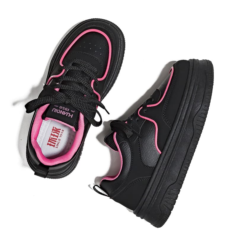 Кроссовки HUANQIU Slip-resistant Lightweight And Breathable Low-Top Skateboarding Shoes Women's Black Pink HUANQIU Противоскользящие Легкие И Дышащие Низкие Кроссовки для Скейтбординга Женские Черные Розовые - изображение 4